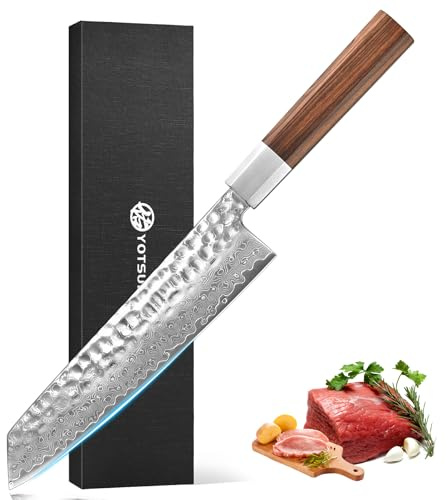 YOTSUBA Damastmesser Kochmesser, Profi Küchenmesser Messer Klingenlänge 20 cm Chefmesser Allzweckmesser aus hochwertigem Edelstahl, Extra Scharfe Messerklinge mit ergonomischem Griff