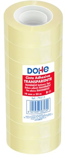 Dohe - Transparentes Klebeband, 8 Stück, 1,9 cm x 33 m, zum Verpacken von Kartons, Versand oder Umzug, starker 45 Mikron Kleber, Büromaterial