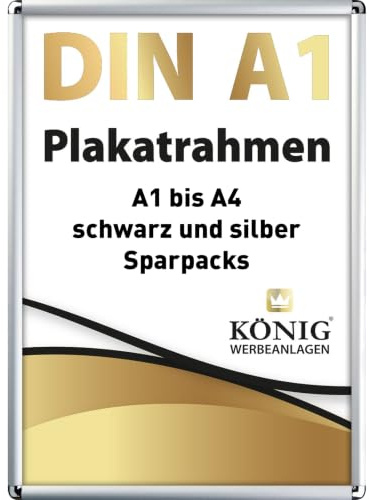 Dreifke Plakatrahmen DIN A1 | abgerundete Ecken | 25mm Alu Profil, silber | inkl. entspiegelter Schutzscheibe | Bilderrahmen Klapprahmen Wechselrahmen Posterrahmen Rahmen