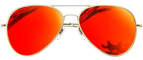 KANASTAL Groß Polarisiert Sonnenbrille Herren und Damen Retro Vintage Verspiegelt Sonnenbrillen mit Premium Metallrahmen UV400 Schutz, Gold Rahmen Orange Rot Gläser