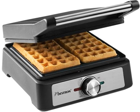 Bestron Waffeleisen für belgische Waffeln, Brüsseler Waffeleisen für zwei dicke Waffeln, mit Antihaftbeschichtung & Cool Touch Handgriff, Black Label Kollektion, Farbe: Mattschwarz