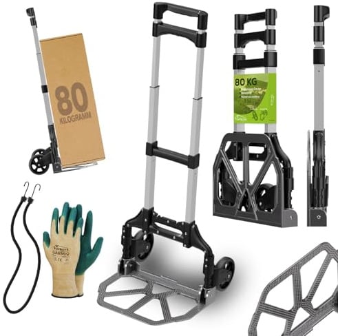 Tronitechnik® Sackkarre Handkarre klappbar, Transportkarre bis 80kg, Klappwagen - Karre für Pakete, Transportwagen für Pakete, Gepäck und Einkauf - Vollgummireifen, höhenverstellbar