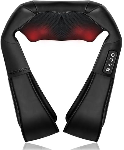 Medcursor Nackenmassagegerät mit Wärme, Tiefengewebe Shiatsu-Massagegerät, 3D Kneten Schulter und Rücken Massagekissen zur Schmerzlinderung, geeignet für Zuhause, Büro, Schwarz