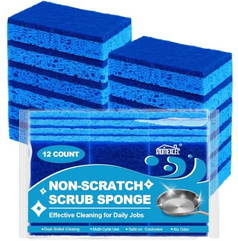 HOMEXCEL Schwämme 12 Stück, Non-Scratch Scrub Schwämme für Antihaft-Kochgeschirr, Dual-Sided Reinigung für Küche, Haushalt, Bad & mehr