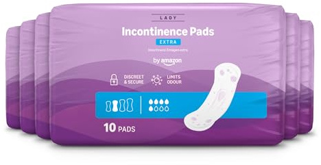 By Amazon Inkontinenzeinlagen für Erwachsene Extra, 60 Inkontinenzeinlagen (6 Packungen à 10 Pads), Einzeln Verpackt, Parfümfrei