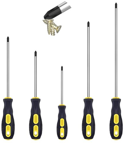 VGECEEE Schraubendreher Satz Kreuzschlitz Schraubenzieher Set | Magnetisch 5 Kreuzschlitzschraubendreher Satz mit Rutschfestem Schraubendreher Set Kreuz（16.5*3cm、21/23.5/25.5/31*3.5cm）