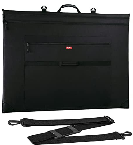 Nicpro Leichte Kunst Portfolio Tasche, Schwarze Leinwand Zeichenbrett Tasche mit Abnehmbarem Schultergurt, Zeichentasche für Kunstwerke, Poster, Skizzieren und Zeichnen