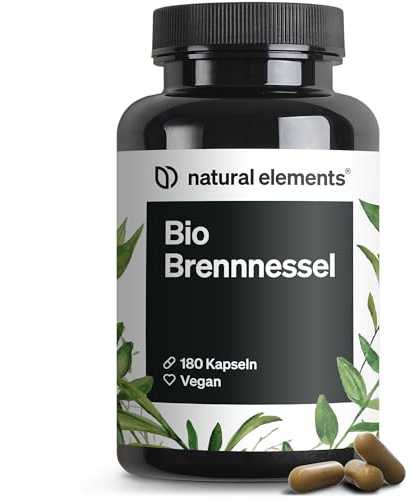 natural elements Bio Brennnessel – 180 Kapseln – 10:1 Brennnesselblattextrakt – vegan, hochdosiert, ohne unnötige Zusätze – in Deutschland produziert & laborgeprüft