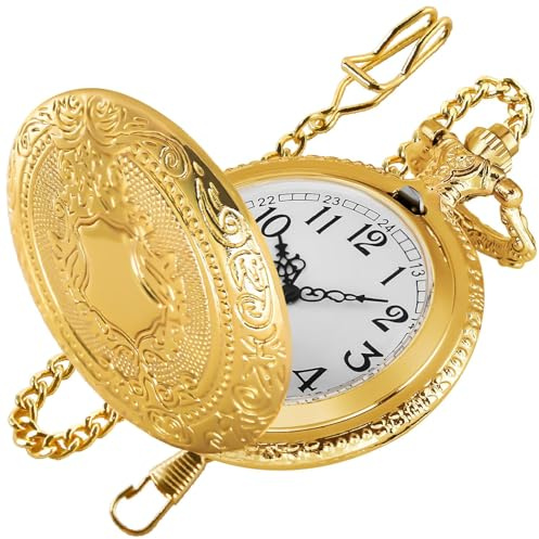 EKKONG Taschenuhr mit Kette Herren Vintage Taschenuhr Gold Pocket Watch Retro Taschenuhren für Herren Damen Halloween Karneval Weihnachten Kostüm Zubehör Geburtstag Jahrestag Geschenk
