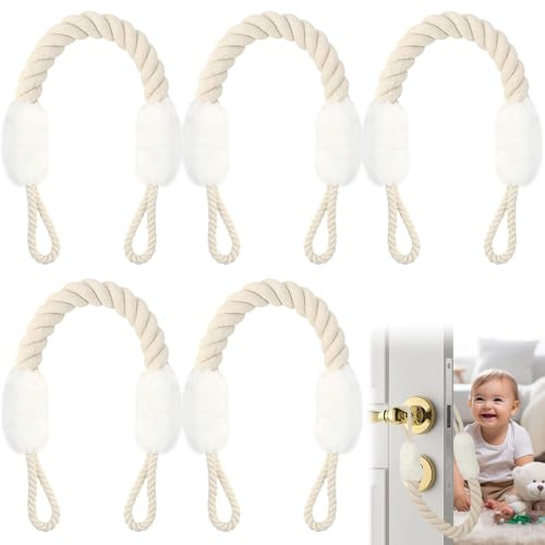 TYBYBB Türstopper Klinke 5 Stück Baumwolle Türkordel Klemmschutz für Türen | Türkordel Weiß, Tür Klemmschutz für den Schutz von Fingern, Haustieren und Kinder, aus Kordel 60 cm