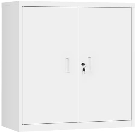 WOLTU Aktenschrank, Ordnerschrank mit höhenverstellbarem Einlegboden | mit Schloss, Mehrzweckschrank, Weiß, B90xH92xT40 cm