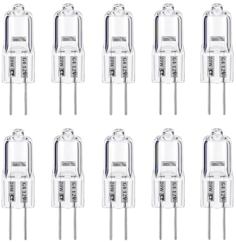 Rpanle G4 12V 20W Halogen Leuchtmittel, 10er Pack Halogenglühbirne Dimmbar Warmweiß 3000K, 2 Pin klare Kapsellampen für Dunstabzugshauben Küchen Wohnzimmer Schlafzimmer