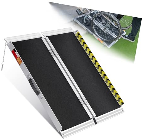 PURFINO Rollstuhlrampe 91CM, Belastbar bis 363KG, rutschfeste Aluminium Klappbar Rollstuhl Rampe mit Carborundum Belag für Stufen, Türschwelle, Bordsteine, Treppen und Autos