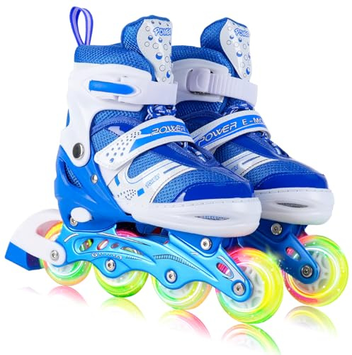 JIFAR Inliner Kinder Verstellbar, Inline Skates Mädchen Jungen Damen Herren, Rollschuhe Kinder mit mechanisch leuchtenden Rädern ohne Batterie, Größen 30-33/34-37