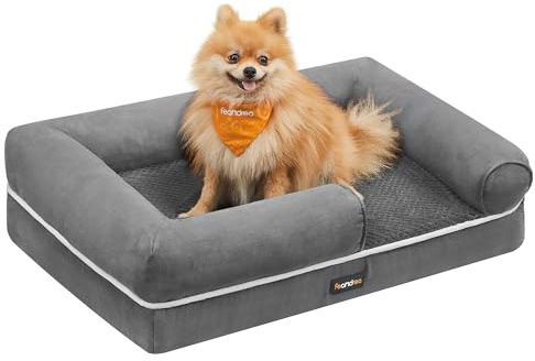Feandrea Orthopädisches Hundebett, Hundekissen, Hundekorb, weiche Polsterung, Hundesofa, erhöhte Ränder, Bezug abnehmbar und waschbar, 76 x 51 x 18 cm, rutschfeste Unterseite, hellgrau PGW074G02V1