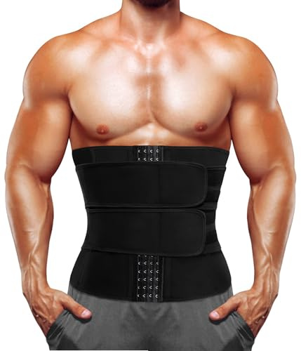 Bafully Herren Bauchweggürtel Sport Fitnessgürtel Body Shaper Schwitzgürtel Neopren Sauna Gürtel Taille Trimmer Bauchgürtel Waist Trainer Mit Klettverschluss (Schwarz, 3XL)