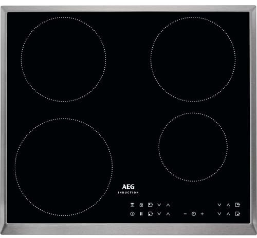 AEG Induktionskochfeld autark 60cm, 4 Zonen mit 4x Power-Funktion für schnelles Kochen, 14 Stufen, Edelstahlrahmen. Timer, Touch-Bedienung je Zone, kompatibel mit Haubenautomatik, IKB6430AXB