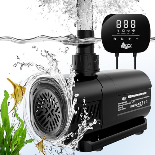 AQQA Wasserpumpe Tauchpumpe, 5000L/H Ultra-leise Aquarium Pumpe für Aquarium Teich Brunnen Garten Pool, 4m Hoher Lift Brunnenpumpe mit 6 Düse, 3.87m Kabel