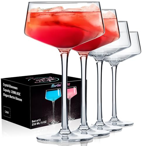 ParaCity Martini Gläser, mundgeblasene Cocktailgläser Set, Kristall Champagner Gläser, perfekt für Cocktails, Martinis, Margaritas, Partys, Catering-Boxen und Geschenke (8 oz/240 ml) (2)