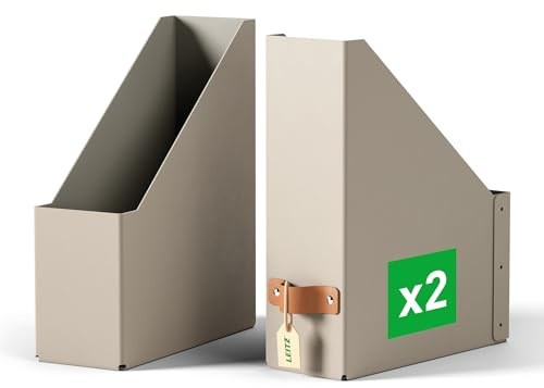 Leitz Puro Stehsammler – 2er-Set A4 Magazinhalter, kompatibel mit gängigen Regalsystemen, 900 Blatt (80 g/m²), Schreibtisch-Organizer für Büro & Zuhause, 10x25x30 cm, Beige, 24710012