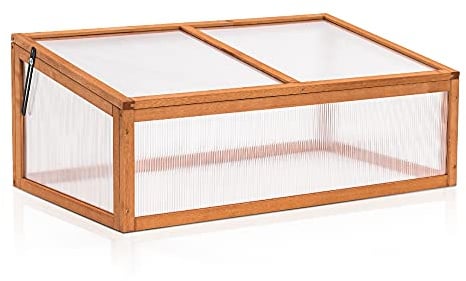 MCombo Frühbeet Gewächshaus Treibhaus Frühbeetkasten Aufsatz Pflanzenbeet mit Abdeckung für Jungpflanzen 0698, aus Holz und Polycarbonat
