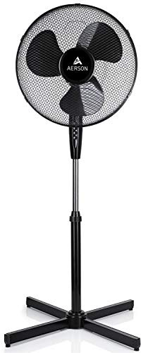 TRESKO AERSON Standventilator 40cm | Ventilator höhenverstellbar bis 120cm | Standlüfter hoher Luftdurchsatz und sehr leise | Windmaschine mit 3 Geschwindigkeitsstufen & Oszillationsfunktion ca. 80°