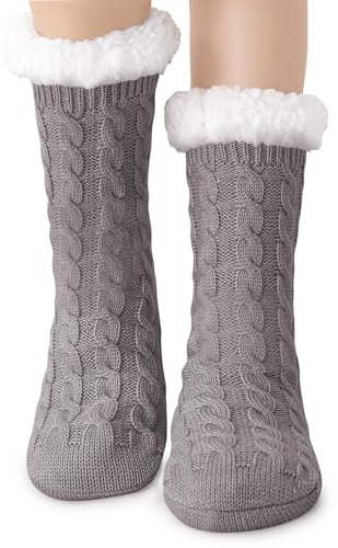 Effeet Kuschelsocken Stoppersocken Damen, Warm und Flauschig für Winter | Dicke, flauschige Antirutschsocken mit griffiger Sohle; warme Hüttensocken für kalte Wintertage zu Hause, Größe 36-42.