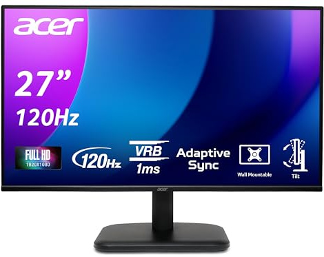 Acer EK271 G Monitor 27 Zoll (69 cm Bildschirm) Full HD, IPS, 120Hz HDMI, 75Hz VGA, 4ms (GTG), HDMI 1.4, VGA, AdaptiveSync