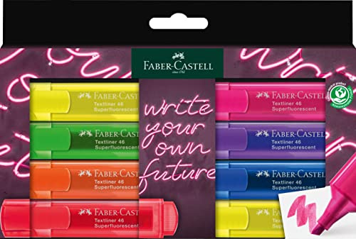 Faber-Castell - Textmarker Set 46, 8 Marker | Highlighter mit Neon-, Pastell- und Metallicfarben sowie Keilspitze für 1-5 mm Markierungen