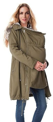 Umstandsjacke Mit Babyeinsatz, Umstands Baumwolljacke 3 In 1 Winter Knielanger Tragejacke Mit Einstellbarer Kordelzug& Pelzkragen Winterjacke Warm Umstandsjacke Schwarz Outdoor Mantel Oversize