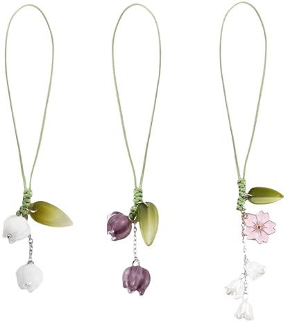 GlamRays 3 Stück Tulpenblume Handy Anhänger, Dekorative Amulette für Mobiltelefone, Passend für Schlüsselanhänger, Rucksack, Brieftasche Dekoration