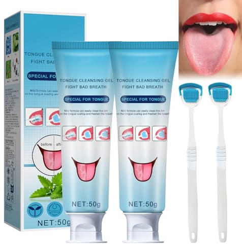 2Pcs Zungenreiniger Gel Zungengel Zungenreiniger-Set Zungenreinigungsgel Zungengel Zungenreinigungsgel Kann Mundgeruch Reduzieren Frischer Atem für Zungenreinigen mit 2 Zungenschaber