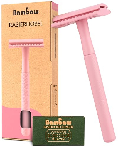 Bambaw Rasierhobel Damen mit 5 Rasierklingen Rasierhobel, Metall Nassrasierer Damen mit Rutschfestem Griff, Sicher & Wiederverwendbar, Geeignet für Alle Hauttypen (Pink)