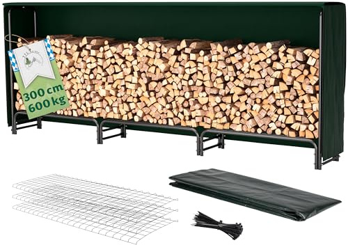 TTL GARDEN 300x36x116cm Kaminholzregal L schwarz mit Abdeckung - bis 600kg