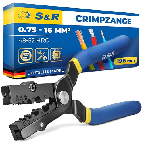 S&R Crimpzange Kabelschuh-Presszange für Aderendhülsen 0.75-16mm² Quetschzange Klemmzange Handpresszange 190mm