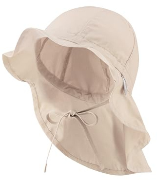 Sterntaler Sonnenhut - Unisex Sommerhut - UV-Schutz 50+ Mütze mit breiter Krempe und Größenregulierung - Nackenschutz - Bindebänder - Baby Kinder Kopfbedeckung aus Popeline (Bio) - beige, Größe 53