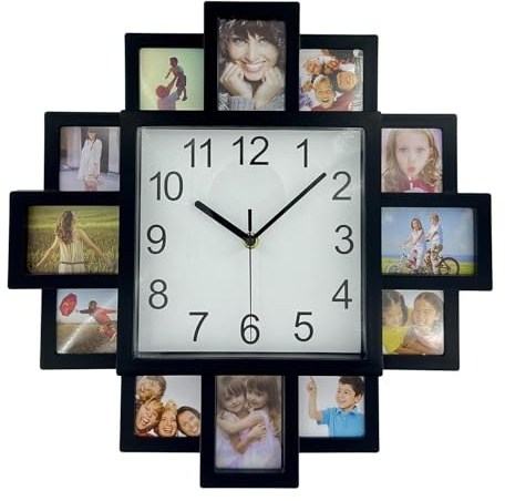 Timelike DIY Rahmenuhr, DIY Wanduhr Modernes Design DIY Fotorahmen Uhr Kunststoff Kunst Bilder Uhr Einzigartige Klok Home Decor - Machen Sie Ihre eigene Multi-Fotouhr (Schwarz)