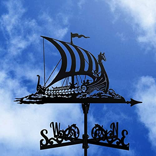 Wetterfahne aus Metall mit Wikinger-Schlachtschiff-Ornament, Wetterfahne, Gartenpfahl, Windrichtungsanzeiger mit Anti-Rost-Beschichtung für Hofdachmontage