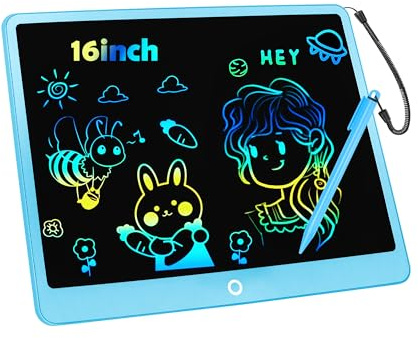 Bunte LCD Schreibtafel Kinder 16 Zoll, Maltafel Zaubertafel Digital Zeichnen Writing Tablet Ektronischer Grafiktablet 3-12 jährige mädchen Jungenkinderspielzeug Geschenke (Blau)