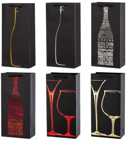 Geschenktüten für Wein, 6 Verschiedene Doppelflaschen Weintasche, Weinflaschen Geschenktasche für Wein Prosecco und Champagner, 35 x 17 x 9 cm