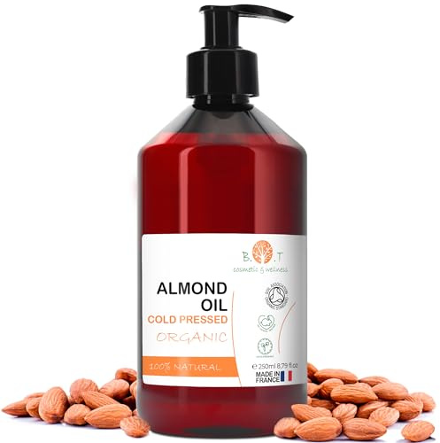 Mandelöl BIO Reines, Kaltgepresst, Natürlich. Kosmetik Massageöl, Haar- und Bartöl, Körperöl, Anti-Falten-Gesichtsöl, Schwangerschaftsstreifen, Nägel, Mandelöl Baby, Scalp Oil - 250 ml