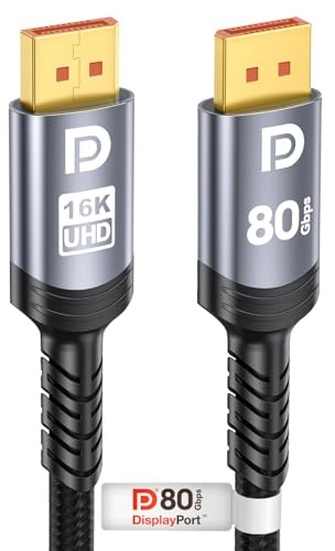 Sniokco 80Gbps DisplayPort Kabel 2.1 1.5M, VESA-Zertifiziert DP Kabel für 16K@60Hz 8K@240Hz 4K@540Hz 360Hz 240Hz Kompatibel mit HDR HDCP 2.3 DSC FreeSync G-Sync Grafikkarten RTX 5090 4090 PC