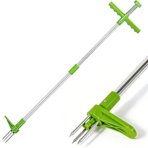 Unkrautstecher, Unkrautentferner Länge 100cm, mit DREI Kiefer und Edelstahl-Pedale für Effizientes Entfernen von Unkraut, Krallen und Pedale aus verdickter und Edelstahl, unkrautkralle,Gartenwerkzeug