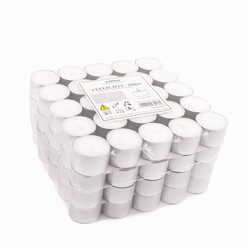 pajoma® Teelichter, Weiß | unbeduftete Teelichter | Brenndauer: 8 Std. - 20g Wachsgewicht, 25 x 38 mm | Gastro, Hochzeit, Dekorieren, Feiern, Entspannen