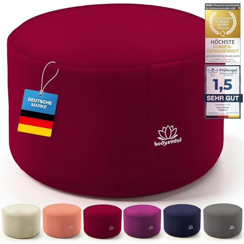 Yogakissen, Bodenkissen für Meditation und Yoga; waschbarer Bezug und hochwertige atmungsaktive Polsterung; Sitzhöhe 18 cm (Violett) (Rot)