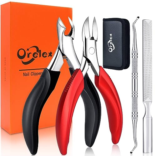 Orelex Nagelschere Set, Nagelknipser für Dicke & Eingewachsene Fußnägel | Edelstahl Nagelzange Maniküre, Fußnagelzange mit Ergonomische Weicher Griff, 4 Stück Fusspflege Set - Nagelpflege Geschenkset