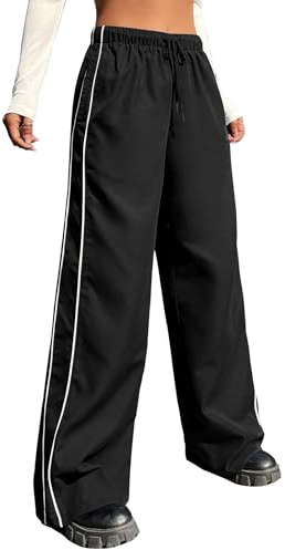EXARUS Fallschirmhose für Mädchen, Cargohose, Baggy, Hip-Hop, Kordelzug mit Taschen, elastisch, Y2K, für Kinder von 8–14 Jahren, A-Schwarz, 152