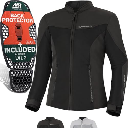 SHIMA OpenAir Motorrad Jacke Damen mit Protektoren AirForce Rückenprotektor Motorradjacke Sommer Mesh Belüftet Textiljacke Schutzjacken Protektorenjacke Luftige (Frauen, Schwarz, XL)