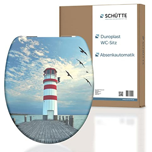 SCHÜTTE WC-Sitz LEUCHTTURM mit Absenkautomatik aus Duroplast, hochwertiger Toilettendeckel mit 175kg Belastbarkeit, Toilettensitz mit Brille, Klodeckel für WC, Klobrille mit Motiv