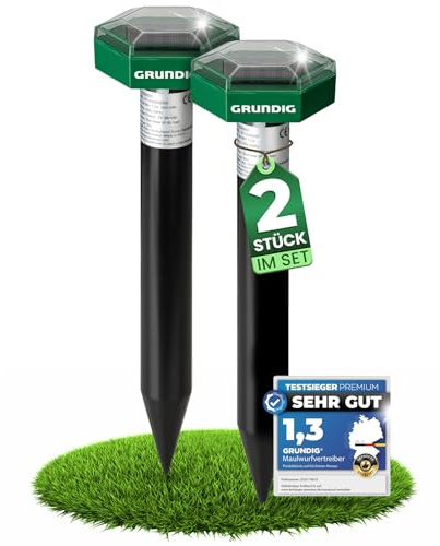 GRUNDIG Maulwurf Vertreiber Wühlmausschreck 2erPack - SCHNELLE Ergebnisse mit extremen Wirkradius I Wühlmaus, Maulwurf vertreiben - Solar Maulwurfschreck Maulwurfvertreiber (2 Stück (1Set))